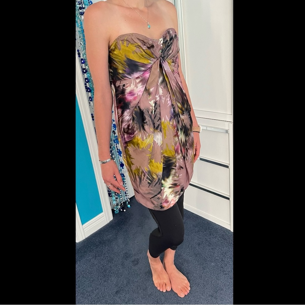Vintage Burnout Silk-Mix Strapless Dress – Multi Abstract Prom & Special Events - Picture 4 of 16